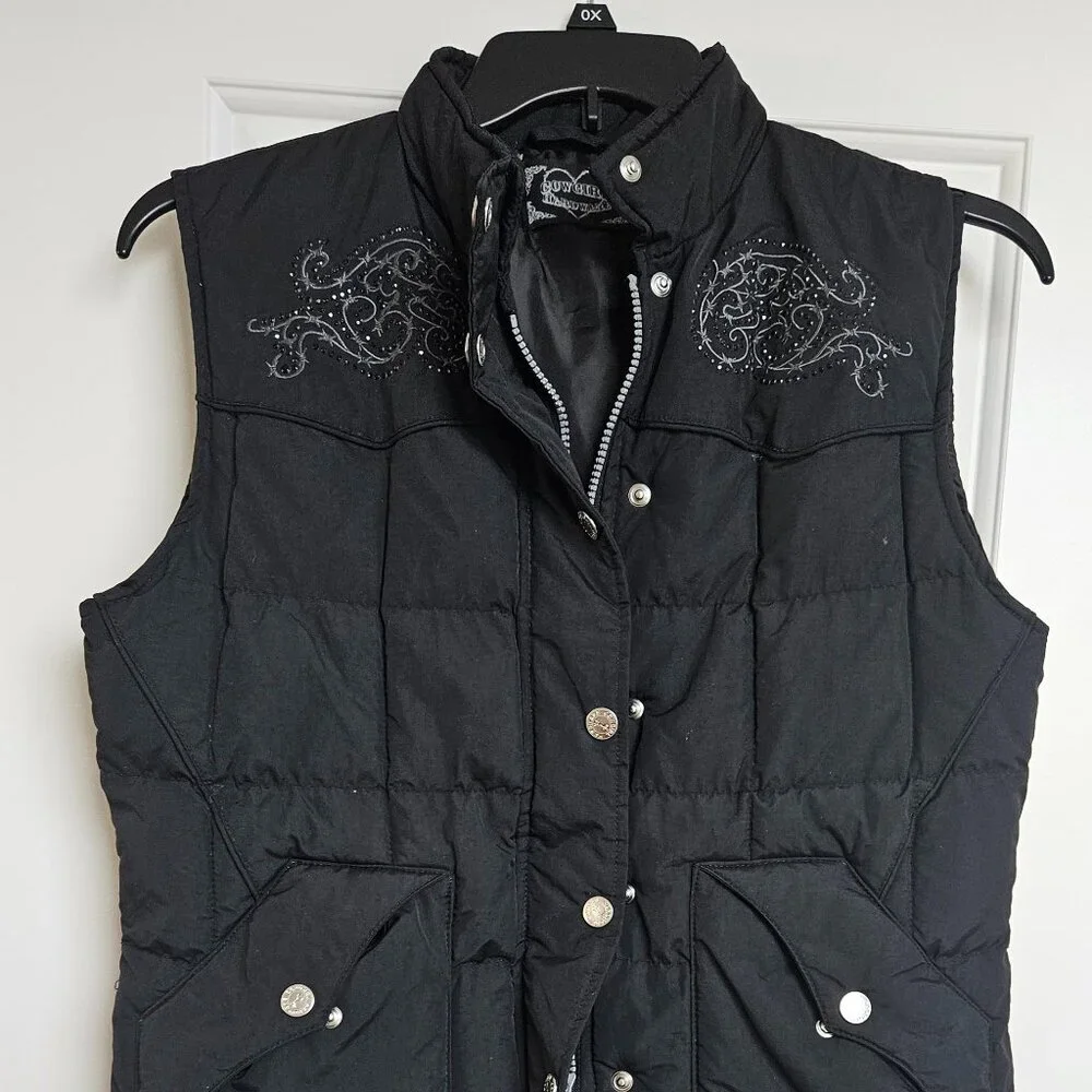 Cowgirl hardware Crystal Embellished black Puffer vest sz M